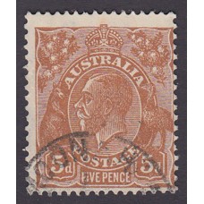 Australian    King George V    5d Brown   C of A WMK   Plate Variety 3R28..